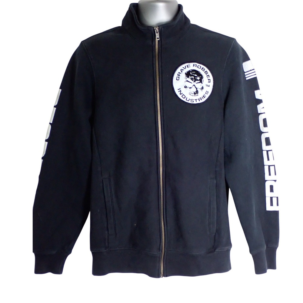 Grave Robber‎ Industries Zip Sweatshirt Skull Freedom Graphic Black Mens M